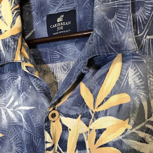 VTG Caribbean Joe Island Supply Co. XL Blue Silk Hawaiian Camp Shirt Button Loop - Picture 4 of 10